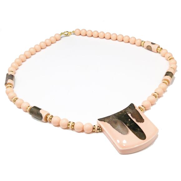 Vintage Japan Peach Bronze Necklace, Beaded Pendant, 1960s  Jewelry - Picture 10 of 10